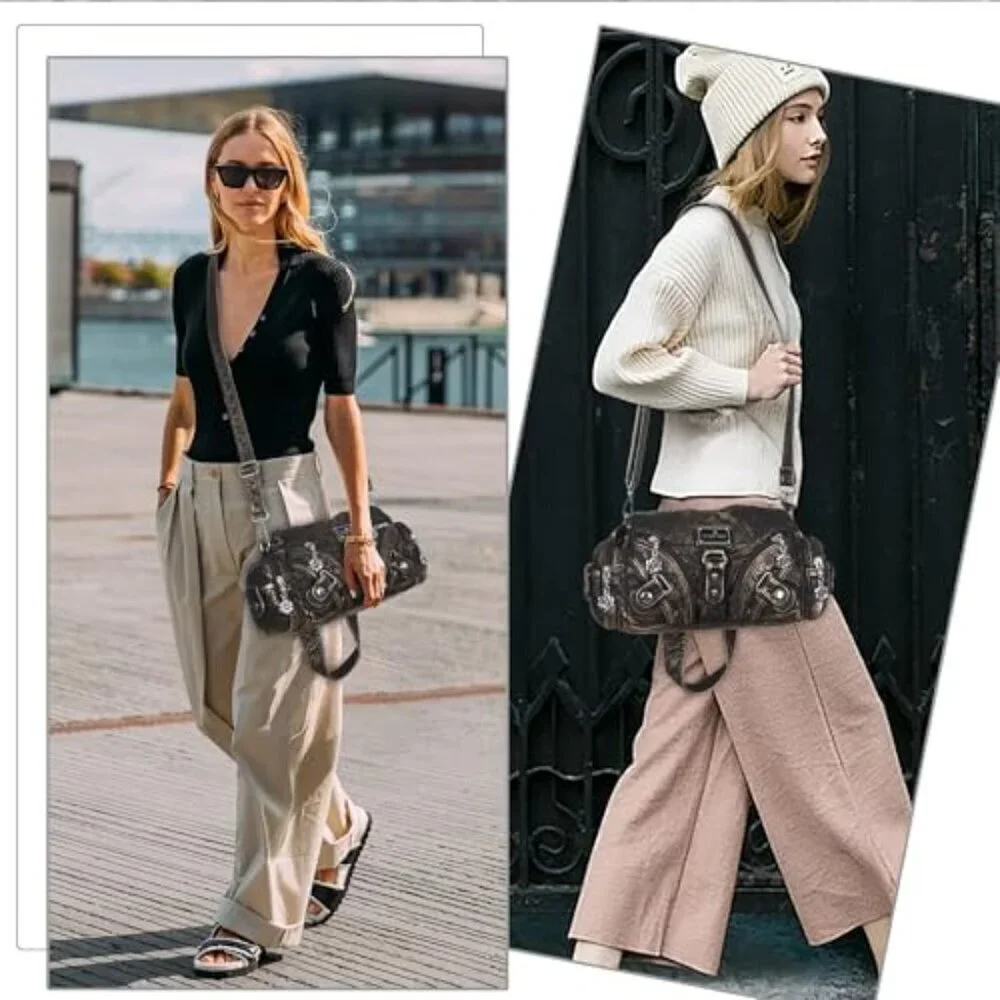 Small Hobo Shoulder Bag Vegan Leather Multi-Pocket Tote Zipper Classic Chic